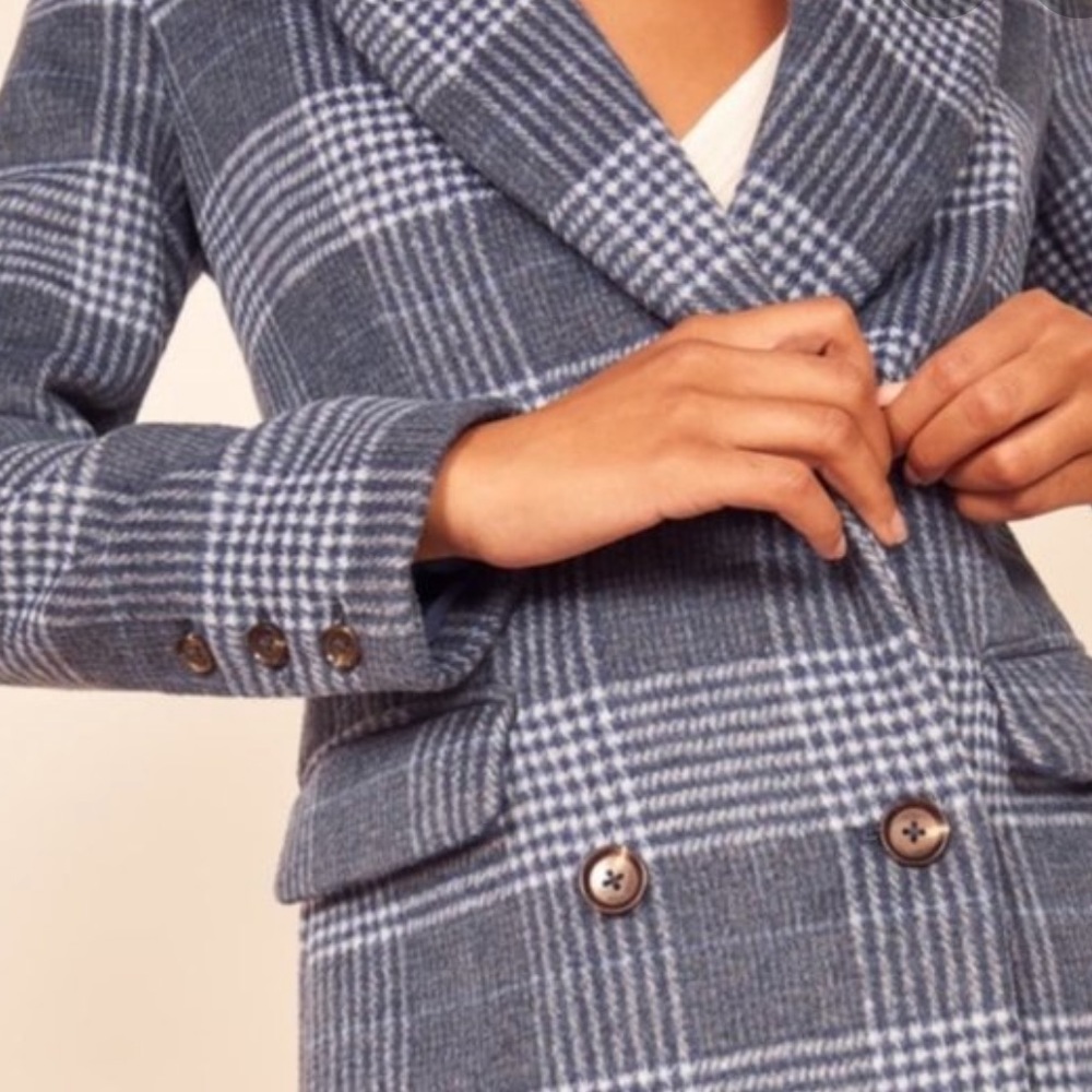 NWT Reformation York Coat in Blue Check - Picture 3 of 3